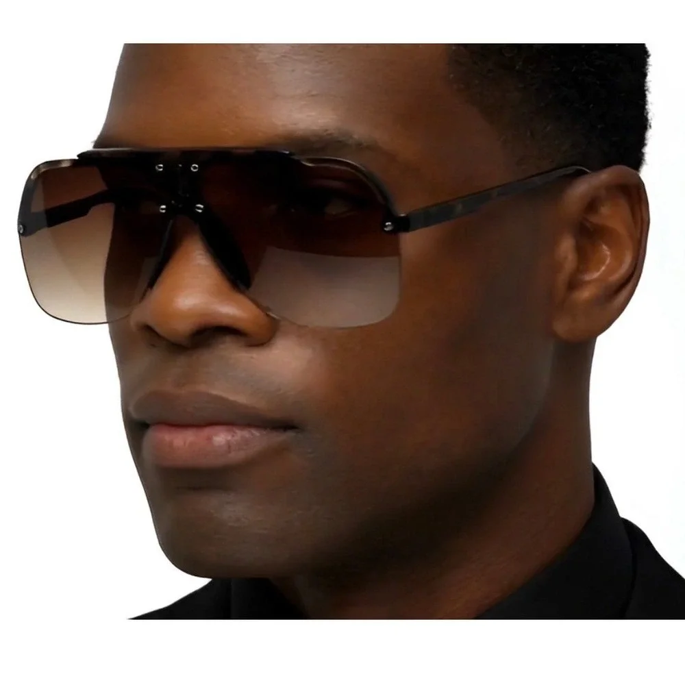 Men Sunglasses Square Frameless Retro Brown Lens Classy Luxury Sporty Shades New